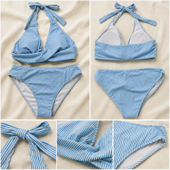 SHEIN Other - Shein XL Blue White Stripe Bikini Halter Swimwear Beach Vacation Pool Nautical